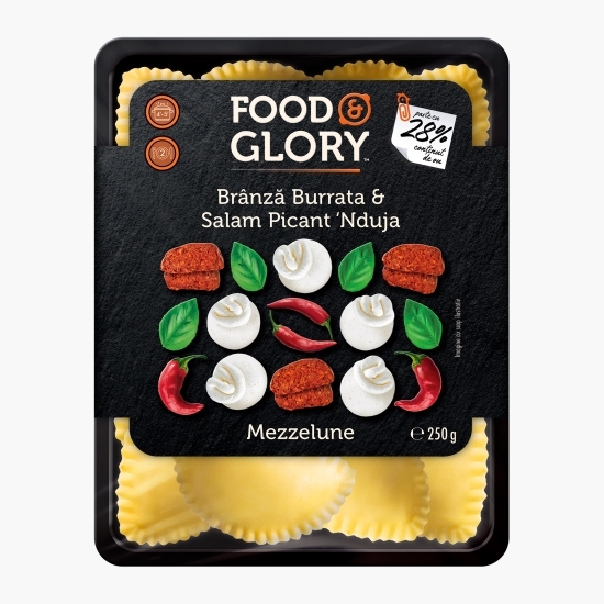 Paste proaspete cu ou, umplute cu brânză Burrata și salam picant ‘Nduja 250g