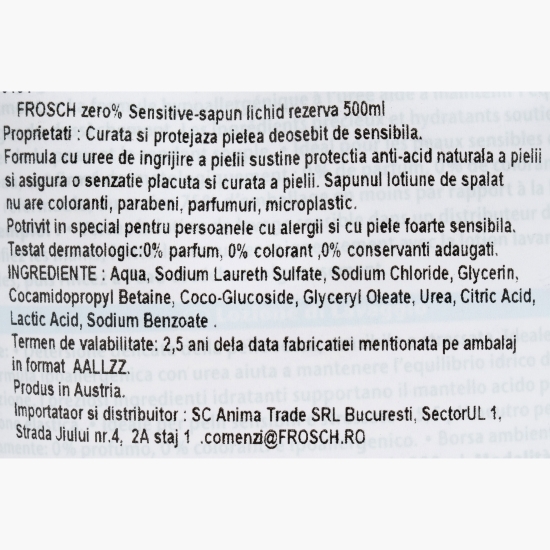 Săpun loțiune de spălat eco, hipoalergenic, Sensitive Zero%, refill 0.5l