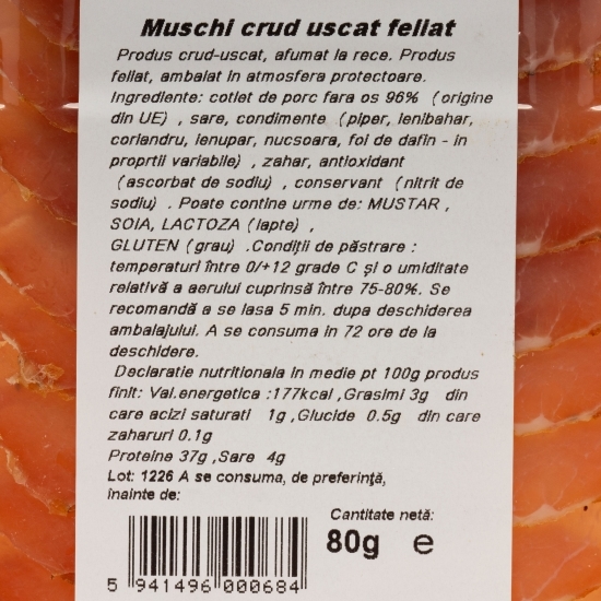 Mușchi crud-uscat, feliat 80g