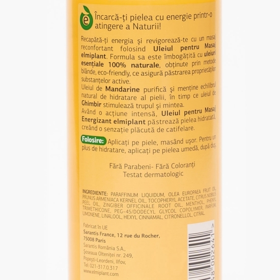Ulei energizant pentru masaj, Body Senses, 0.25l