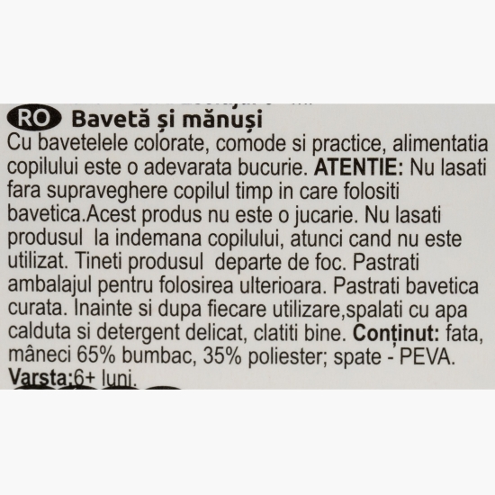 Bavetă cu mâneci lungi, bumbac și peva, 41x34 cm, unisex, +6 luni