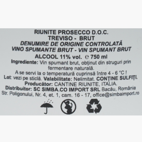 Vin spumant alb brut Prosecco DOC, 11%, 0.75l