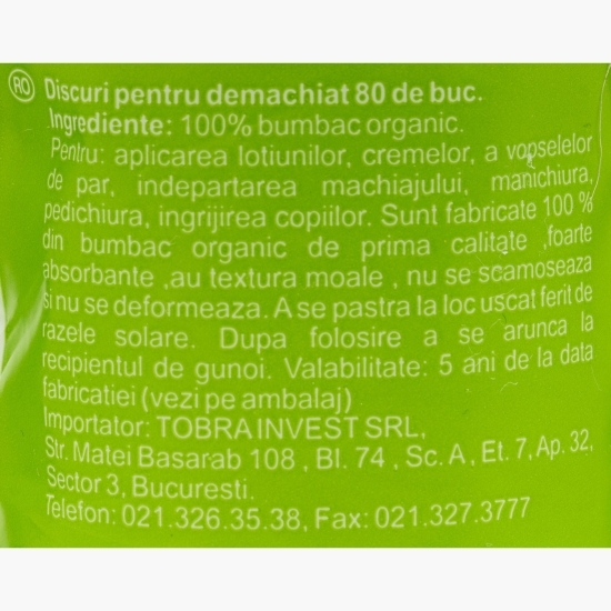 Dischete demachiante din bumbac organic 80 buc