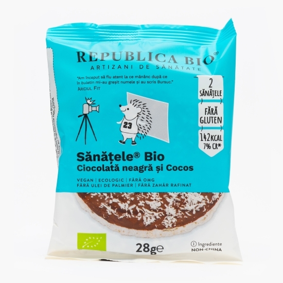 Snack Sănățele eco cu ciocolată neagră și cocos, fără gluten 28g