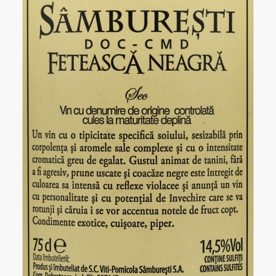 Vin roșu sec Fetească Neagră, 14.5%, 0.75l