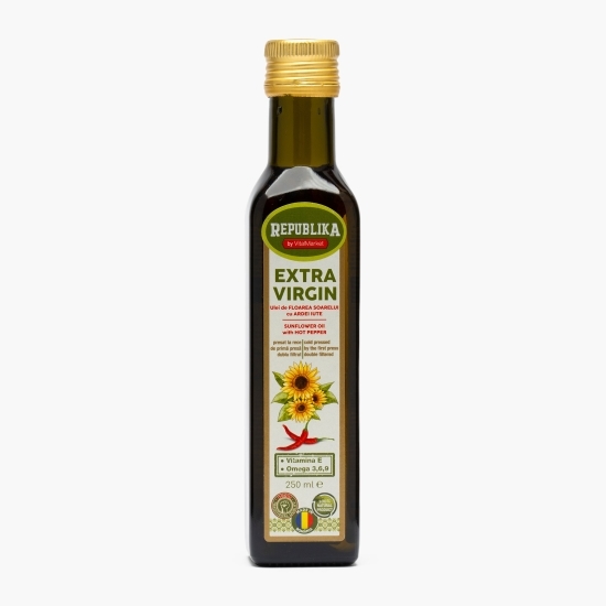 Ulei de floarea-soarelui presat la rece, cu ardei iute, 0.25l