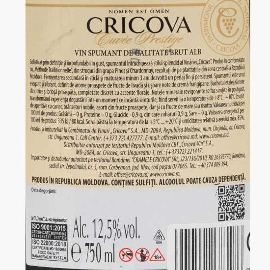 Vin spumant alb brut Cuvée Prestige, 12.5%, 0.75l