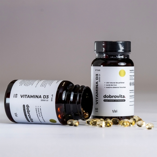Vitamina D3 2000UI, în ulei de șofrănel, 60 capsule