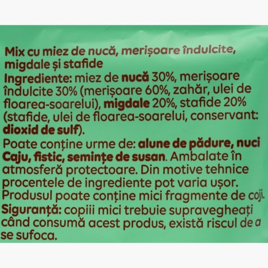 Mix Drumeții (miez de nucă, migdale, stafide, merișoare îndulcite) 150g
