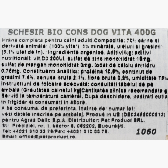 Hrană umedă eco pentru câini, 400g, cu vită