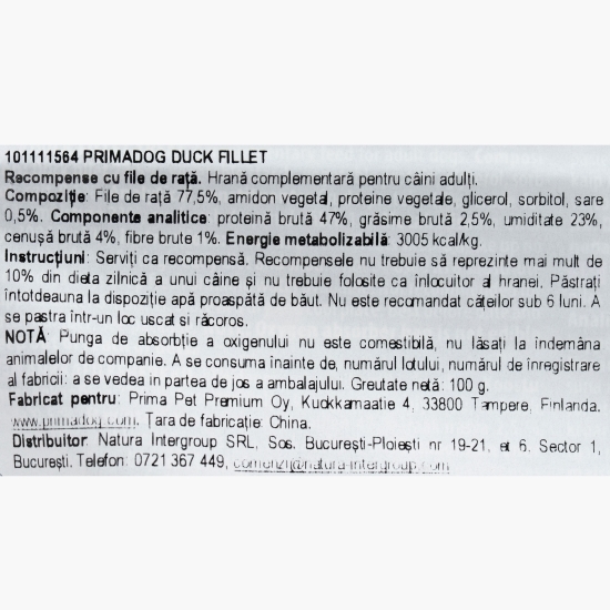 Recompense pentru câini, file de rață, 100g