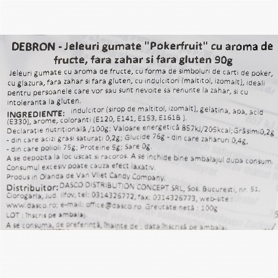 Jeleuri gumate Pokerfruit cu aromă de fructe, fără zahăr 90g