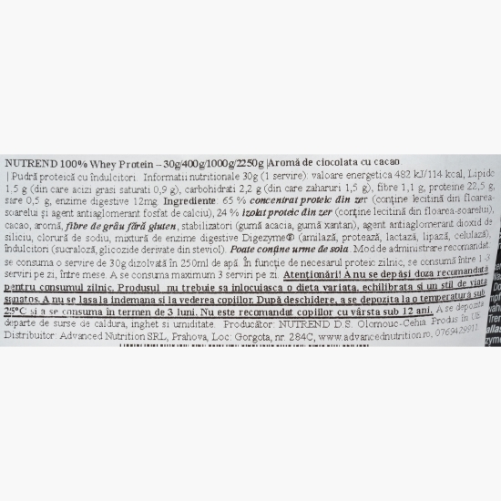 Proteine din zer 100% Whey Protein, aromă de ciocolată și cacao, 400g