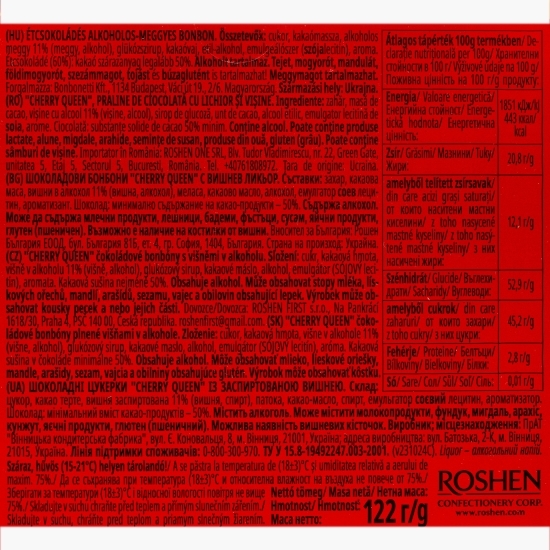 Praline de ciocolată cu lichior și vișine Cherry Queen 122g