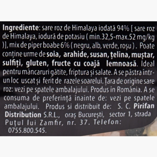 Râșniță mix sare de Himalaya iodată și piper 4 culori 180g