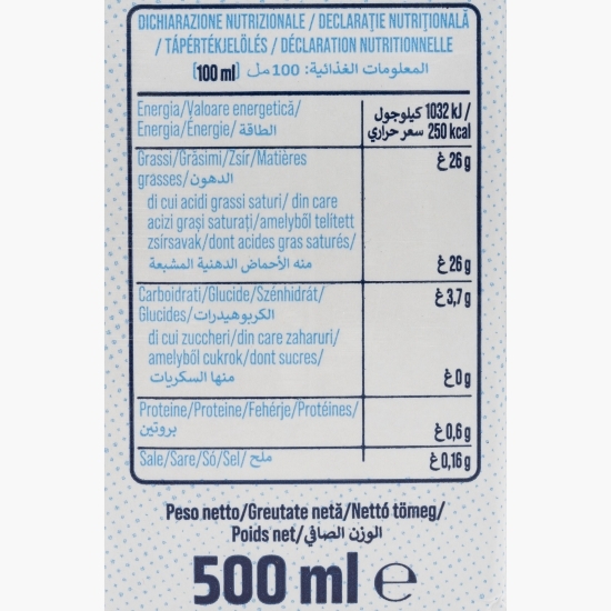Produs UHT pe bază de grăsimi vegetale, fără zahăr 0.5l