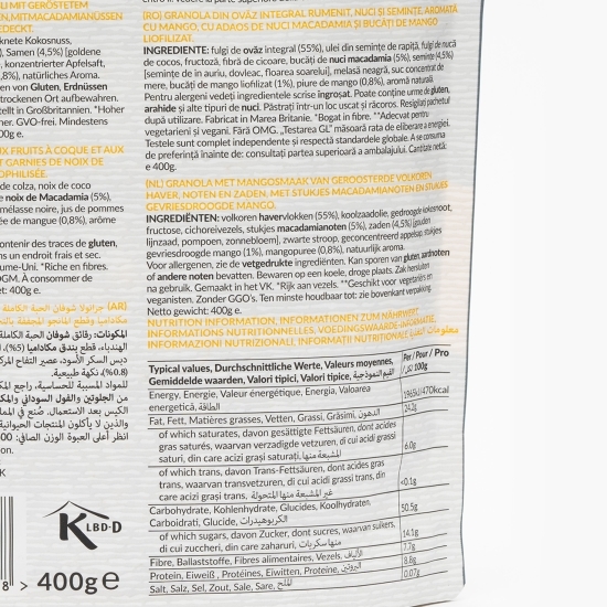 Musli cu mango și nuci de macadamia 400g