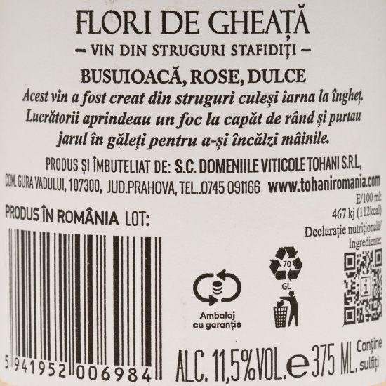 Vin rose dulce Flori de gheață Busuioacă, 11.5%, 0.375l
