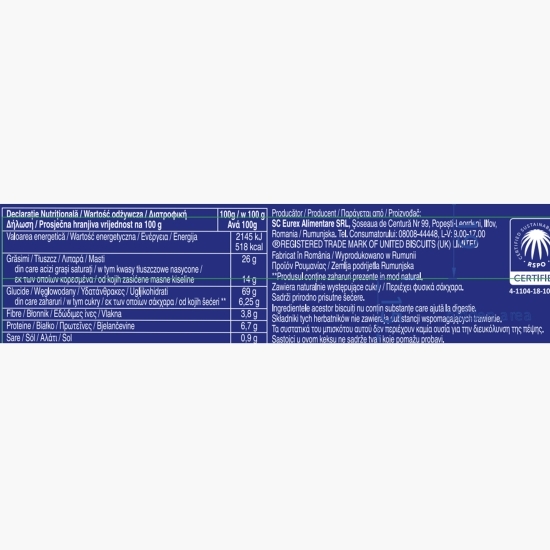 Biscuiți digestivi cu ciocolată neagră, fără zahăr, 150g