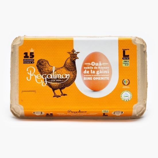 Ouă proaspete de la găini crescute la sol, mărimea L, produs montan, 15 buc
