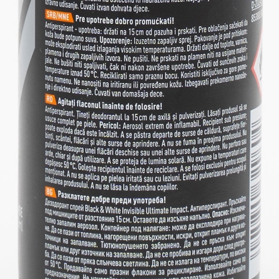 Deodorant antiperspirant spray Men Black&White Invisible Ultimate Impact 150ml