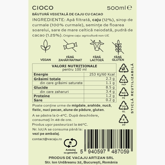 Băutură vegetală de caju cu ciocolată 0.5l