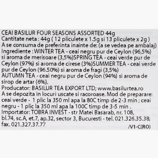Ceai asortat negru și verde Four Seasons, 25 plicuri