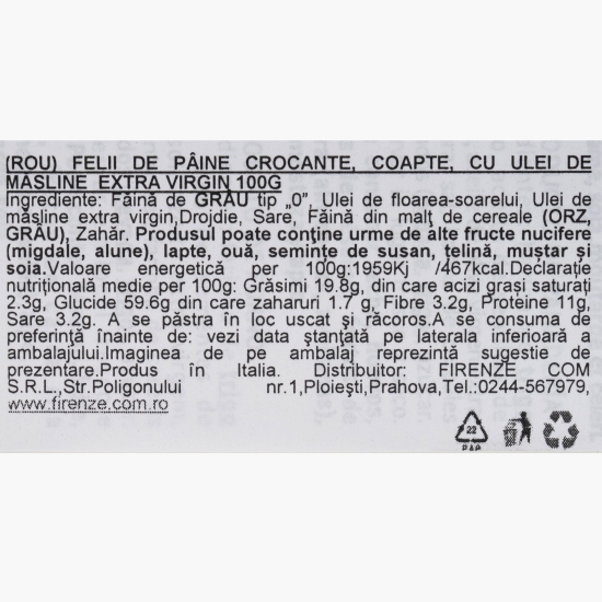 Felii de pâine coapte cu ulei de măsline extra virgin 100g