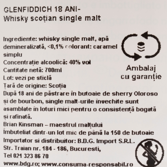 Whisky Single Malt, 18 YO, 40%, Scotland 0.7l + cutie