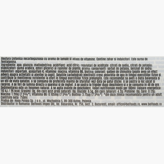 Băutură izotonică cu vitamine și aromă de lămâie, 0.75l