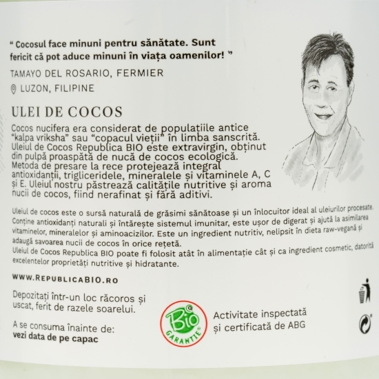 Ulei de cocos ecologic extravirgin, presat la rece 0.5l