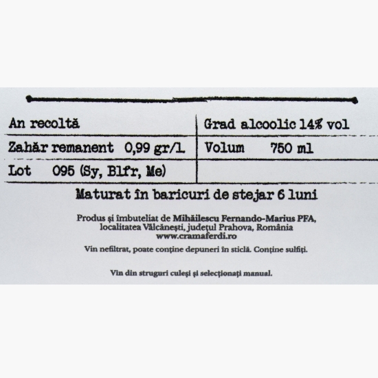 Vin roșu sec Fetească Neagră, 13%, 0.75l