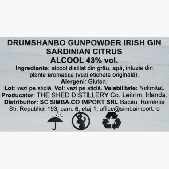 Gin Irish Sardinian Citrus 43% alc. 0.7l