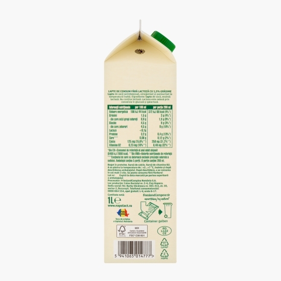 Lapte fără lactoză 1.5% grăsime, 1l