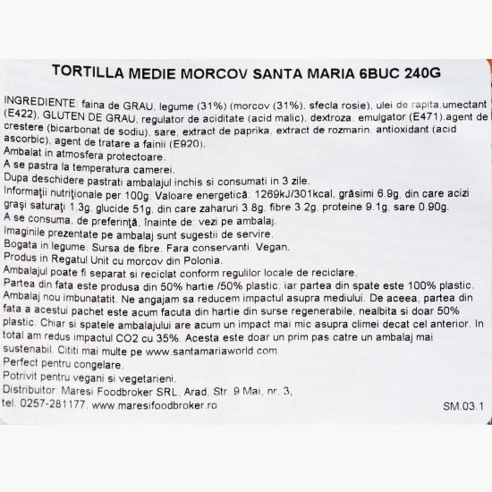 Tortilla medie morcov, 6 buc, 240g