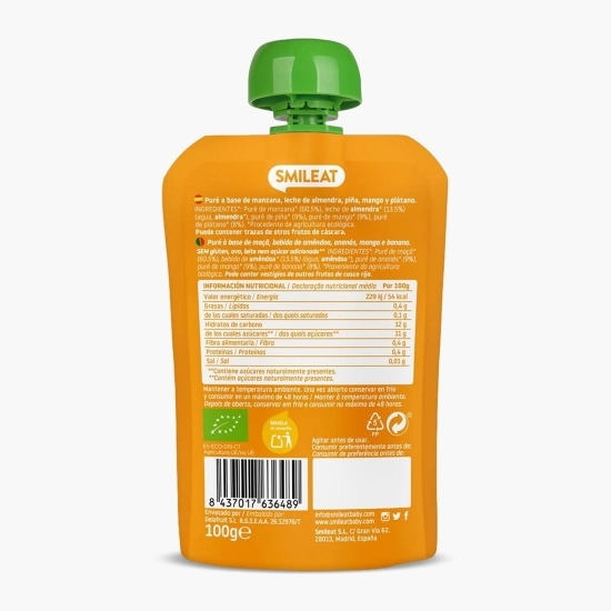Piure ecologic cu mere, băutură de migdale, ananas și mango, +9 luni, 100g
