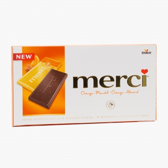 Tablete de ciocolată amăruie cu migdale și suc concentrat de portocale 100g, 4 buc