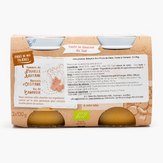 Piure eco de mere, caise și cereale, 4+ luni, 2x130g