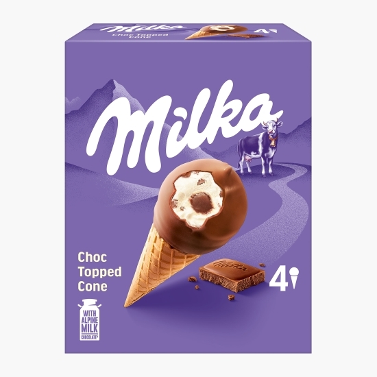 Înghețată de vanilie cu bucăți de ciocolată, cornet, 4x110ml (4x72g)