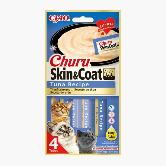 Recompense funcționale pentru pisici Churu Skin & Coat Ton 4x14g (56g)