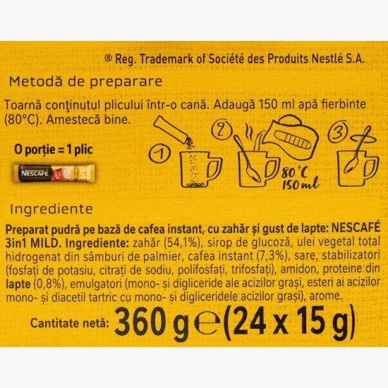 3în1 Mild plicuri, 24x15g, mix de cafea instant 