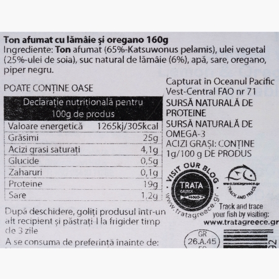 Ton afumat cu lămâie și oregano 160g