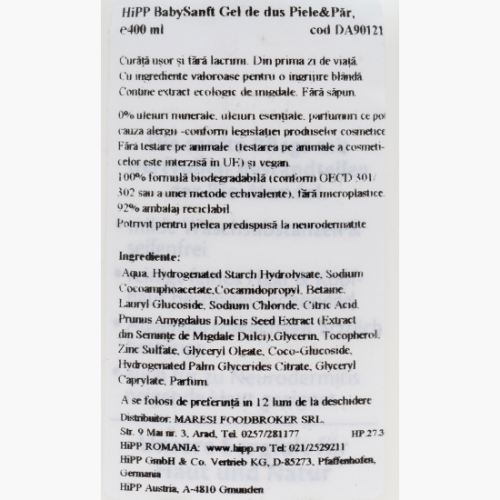 Gel de duș pentru copii, piele și păr, Sensitiv 400ml