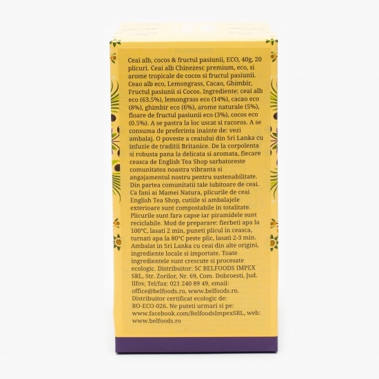 Ceai alb eco cu cocos și fructul pasiunii 40g