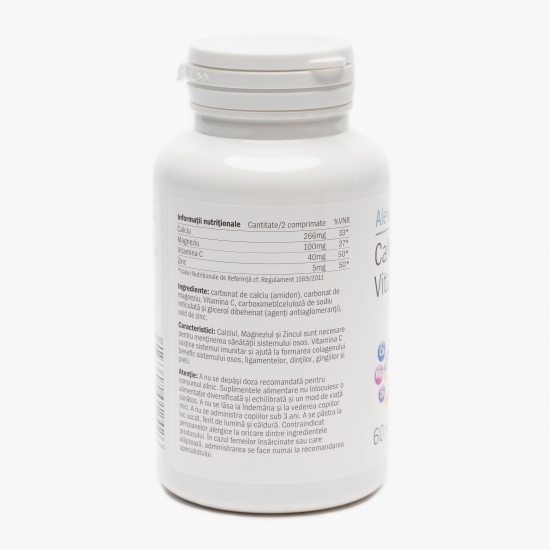 Calciu, Magneziu, Zinc (CaMgZn) + Vitamina C 60 comprimate