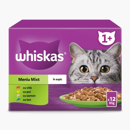  Hrană umedă pentru pisici adulte, 12x85g, selecții de carne în aspic 