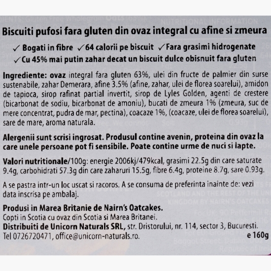 Biscuiți pufoși fără gluten din ovăz cu afine și zmeură 160g