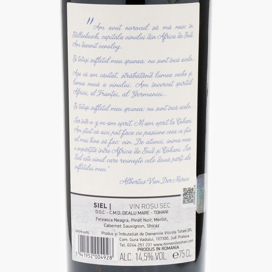Vin roșu sec Fetească Neagră & Pinot Noir & Merlot & Cabernet Sauvignon & Shiraz, 13.5%, 0.75l