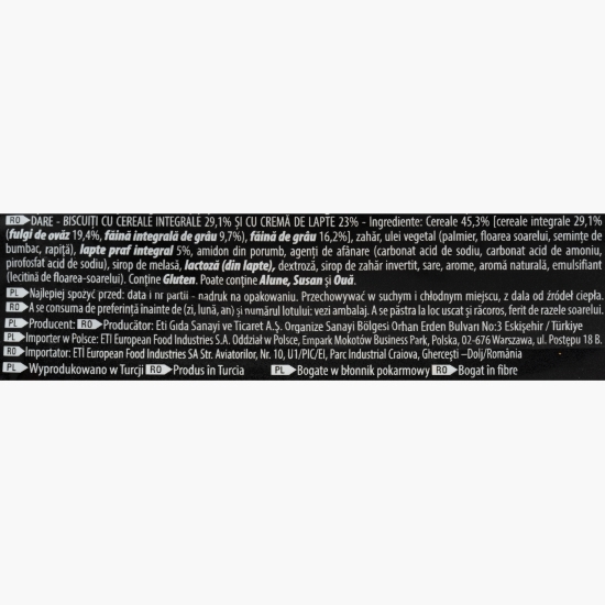 Biscuiți cu cereale integrale și cremă de lapte 100g