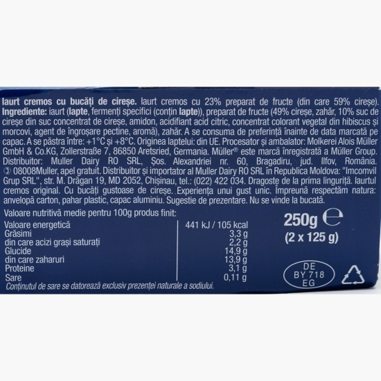 Pachet iaurt cu bucăți de cireșe 2x125g 